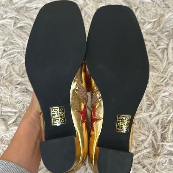 NWOB Jeffrey Campbell On-Mars Star Print Ankle Boots in Gold Red Glitter Sz 5.5 - Picture 12 of 13